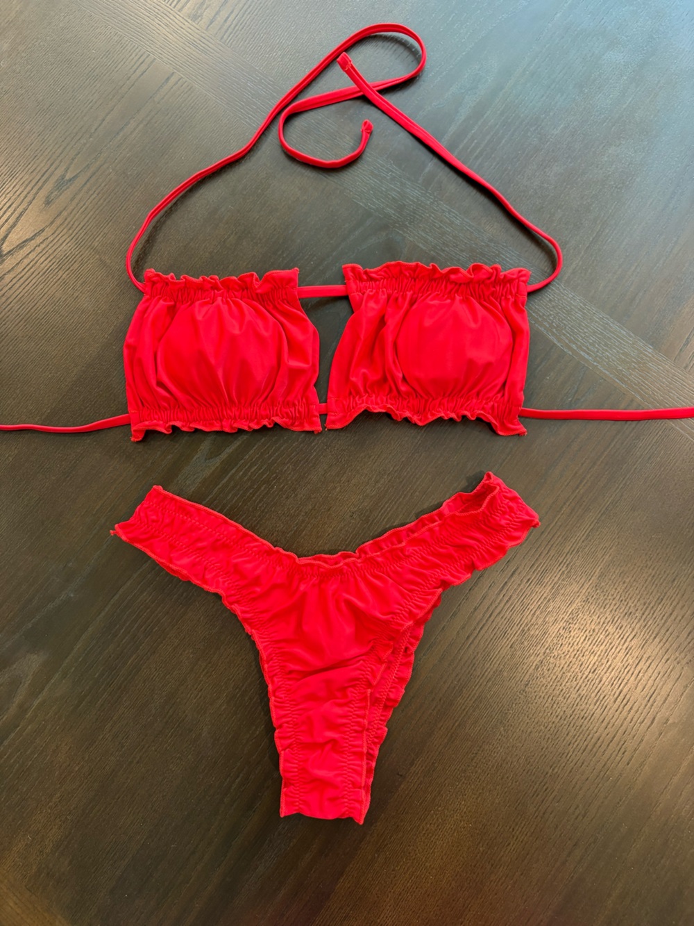 NWOT Red Ruching Bikini Two-Piece Set - Picture 2 of 4